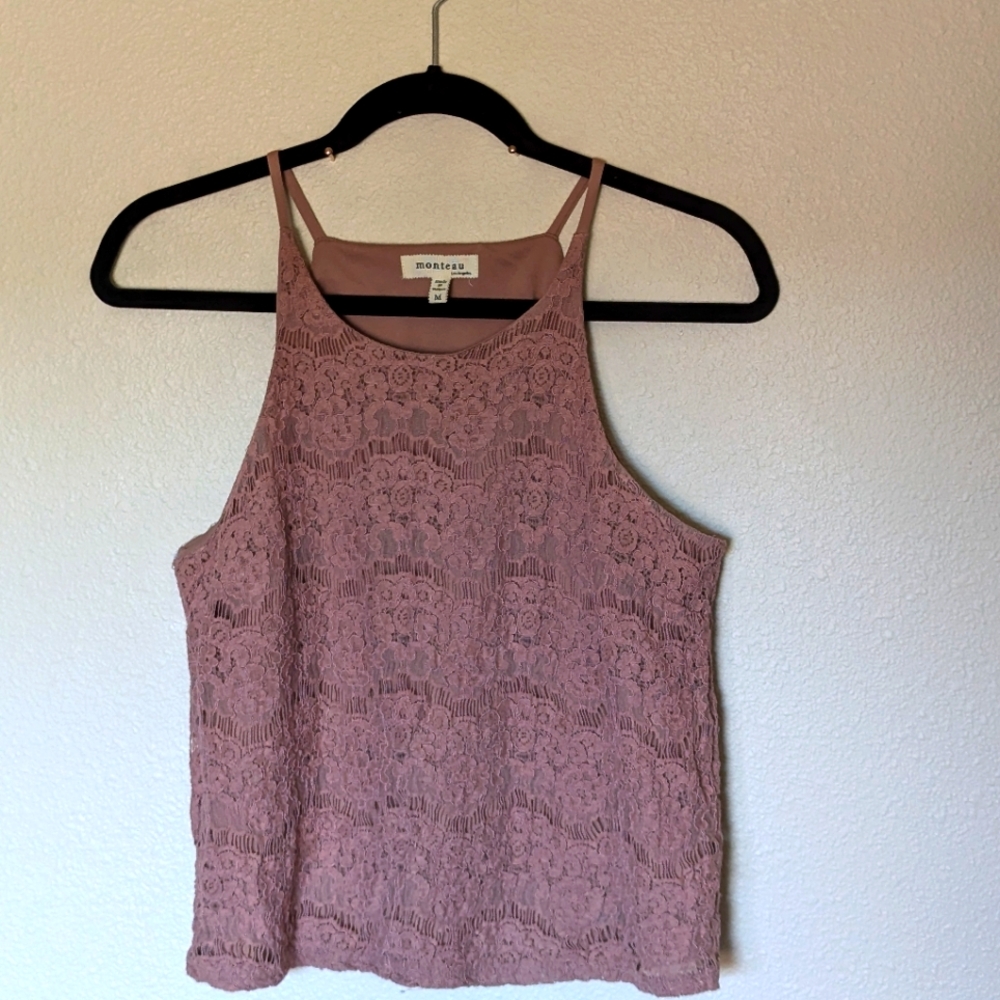 Monteau Dusty Rose Lace Camisole Size M